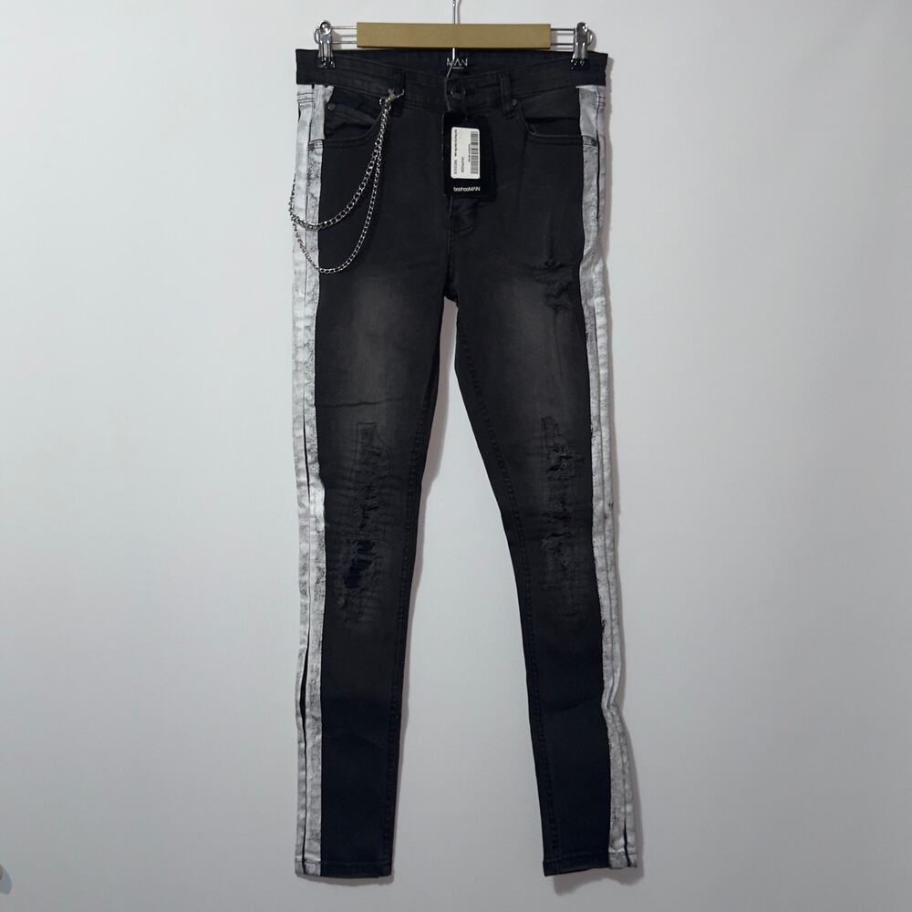 Boohooman Super Skinny Rip & Repair Biker Jeans men’s size 32R